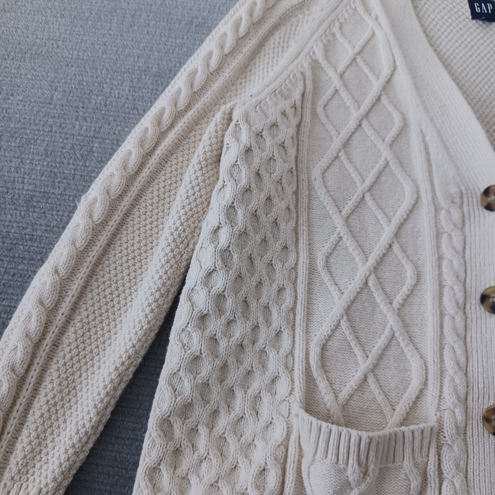 Gap Boyfriend Cardigan Sweater Women XS Cream Cable Knit Classic Academia Ivy - Picture 4 of 7